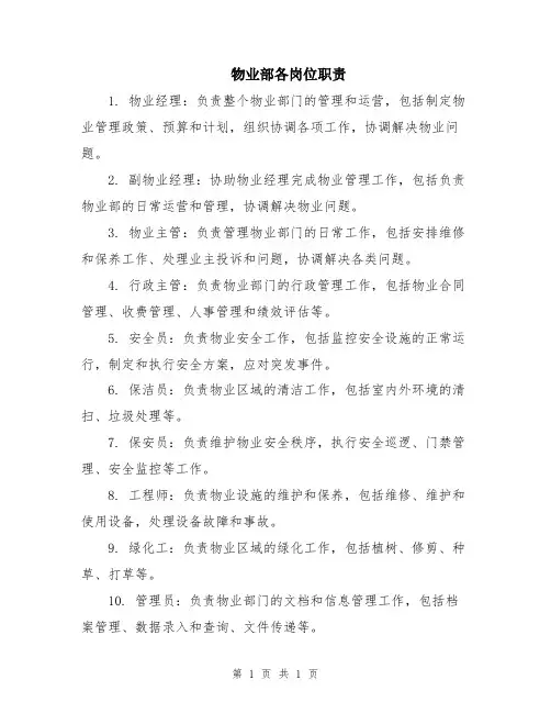 物业部各岗位职责