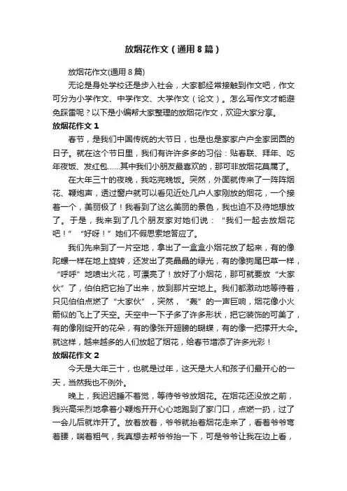 放烟花作文（通用8篇）
