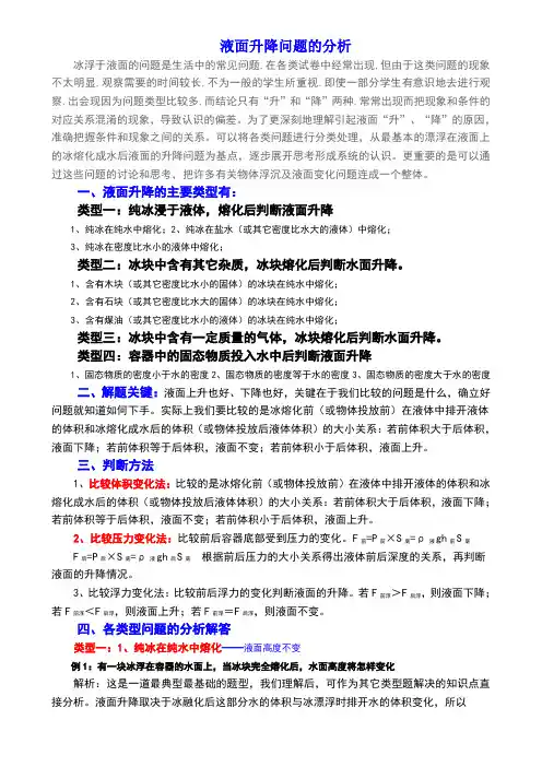浮力液面升降问题的类型及解题技巧