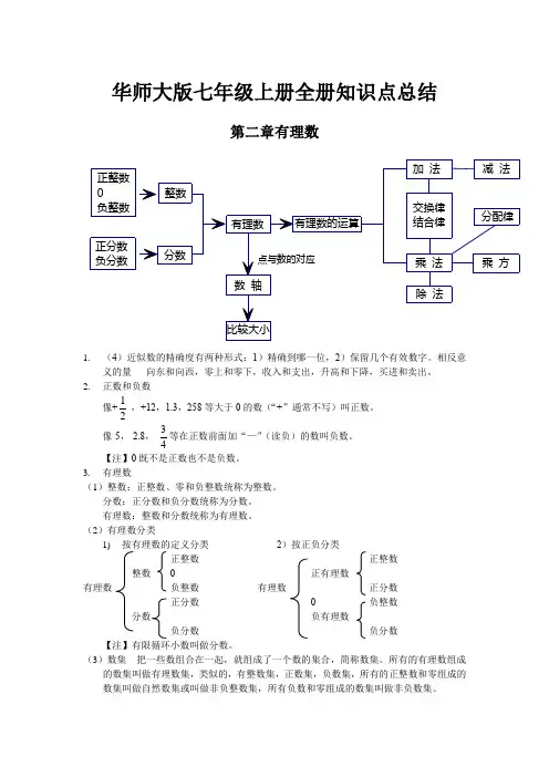 华师大版数学七年级上册全册知识点