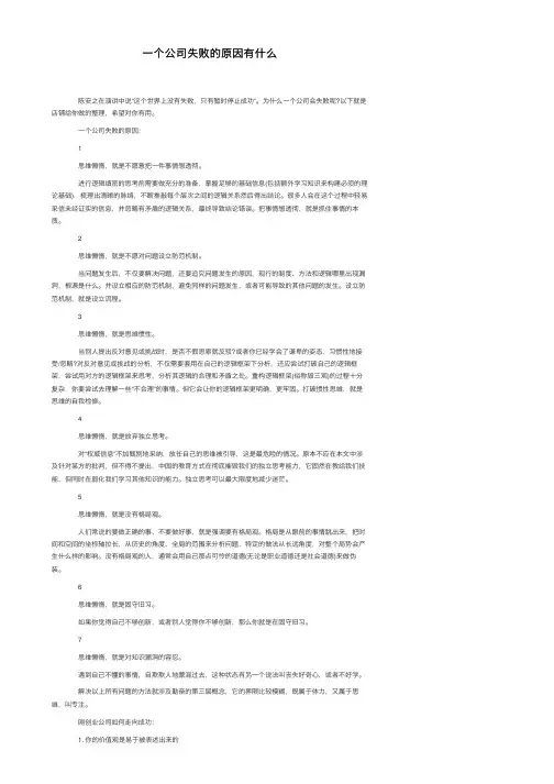 一个公司失败的原因有什么
