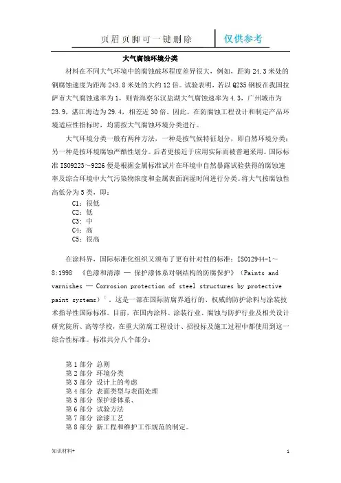 大气腐蚀环境分类(行业参考)