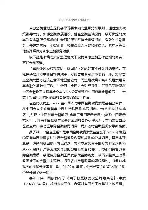 农村普惠金融工作简报_公文写作范文_