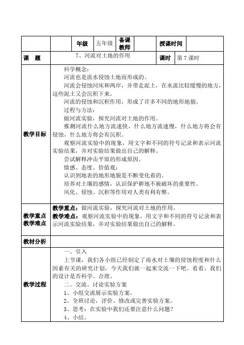 小学科学五年级上册《三 地球表面及其变化  河流对土地的作用》教学设计_22