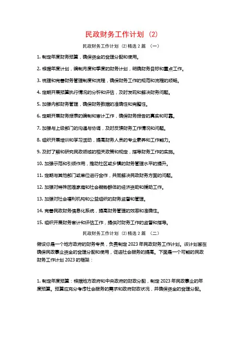 民政财务工作计划 (2)2篇