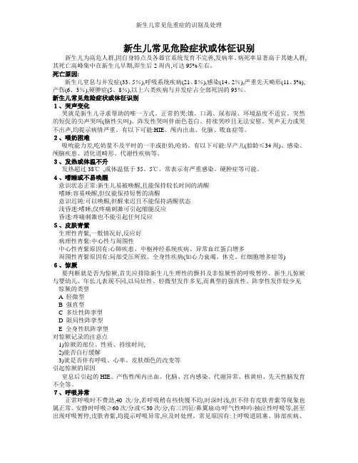 新生儿常见危重症的识别及处理