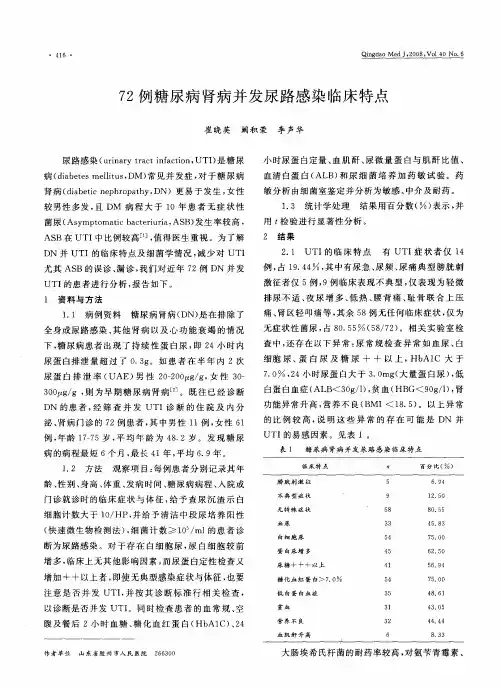 72例糖尿病肾病并发尿路感染临床特点