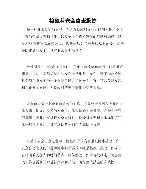 检验科安全自查报告