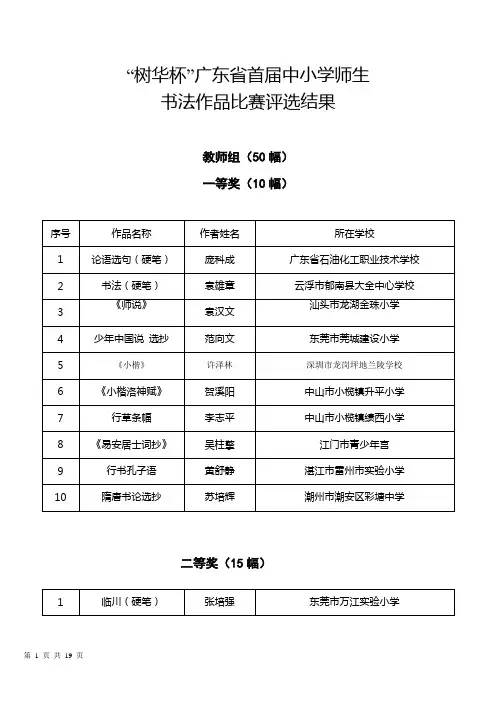 关于公布“树华杯”广东省首届师生书法比赛的通知