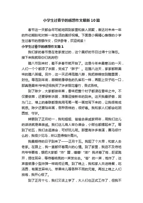 小学生过春节的感想作文最新10篇