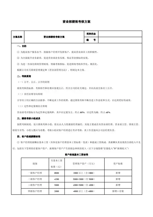 证券营业部绩效考核方案-范本