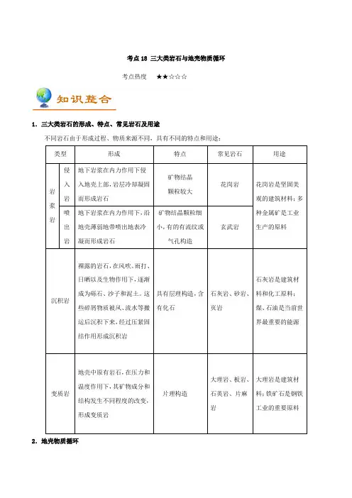专题18 三大类岩石与地壳物质循环-高考全攻略之备战2018年高考地理考点一遍过 含解析 精品