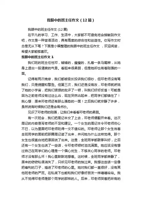 我眼中的班主任作文（12篇）