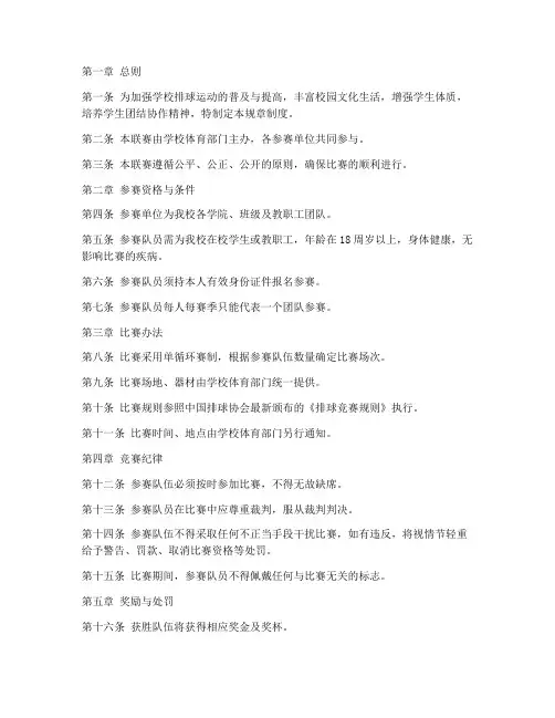 学校排球联赛规章制度模板