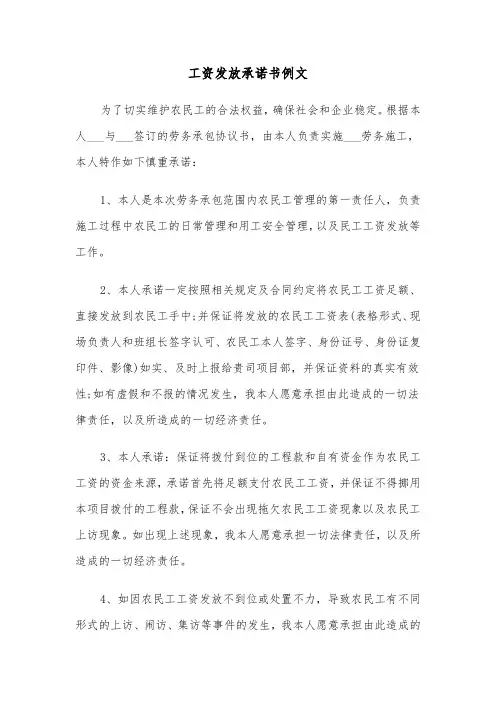 工资发放承诺书例文（二篇）