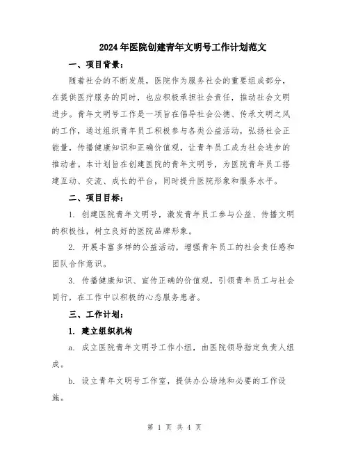 2024年医院创建青年文明号工作计划范文