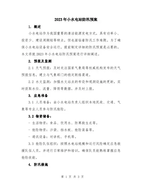 2023年小水电站防汛预案