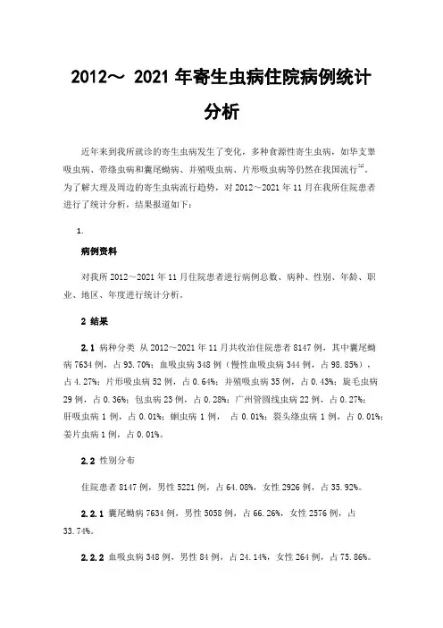 2012～2021年寄生虫病住院病例统计分析