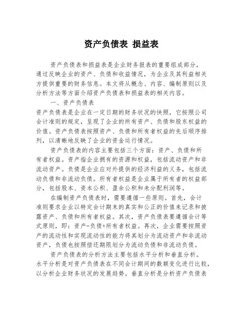 资产负债表 损益表