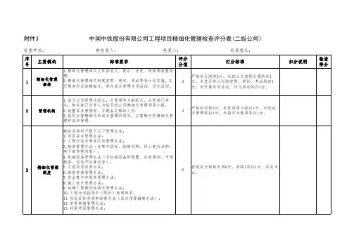中国中铁股份有限公司工程项目精细化管理检查评分表(二级公司)