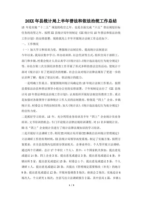 2019年县统计局上半年普法和依法治统工作总结