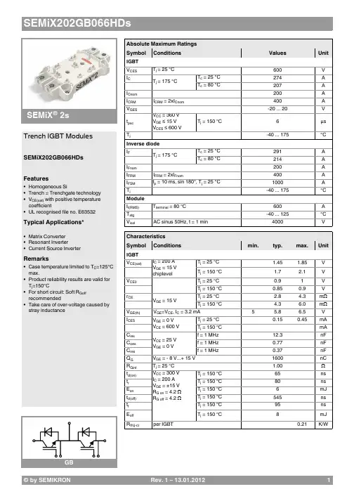 赛米控丹佛斯电子 SEMiX202GB066HDs 数据表