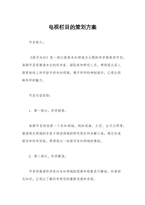 电视栏目的策划方案