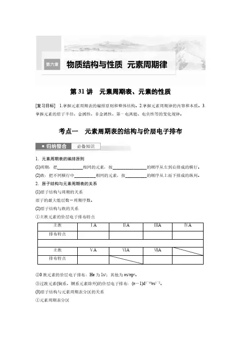 第6章 第31讲 元素周期表、元素的性质-2024年高考化学一轮复习讲义(新人教新高考版)