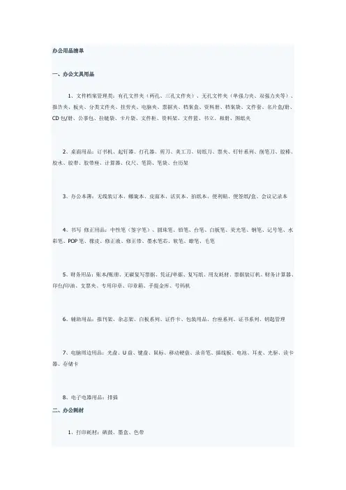 日常办公常用品清单