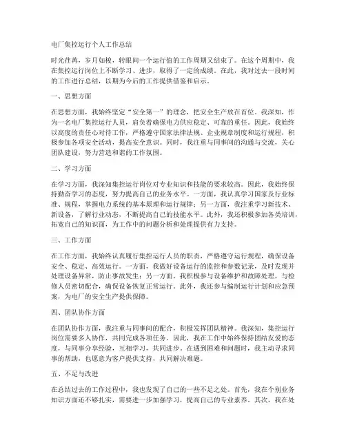 电厂集控运行个人工作总结怎么写