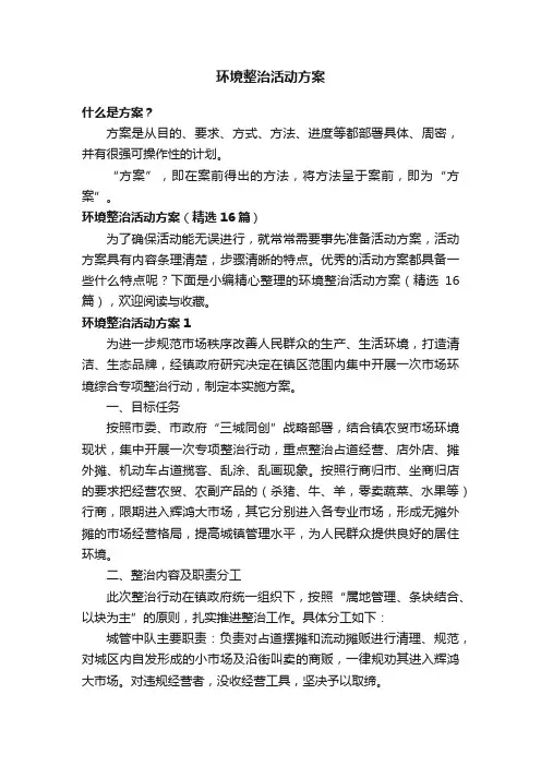 环境整治活动方案（精选16篇）