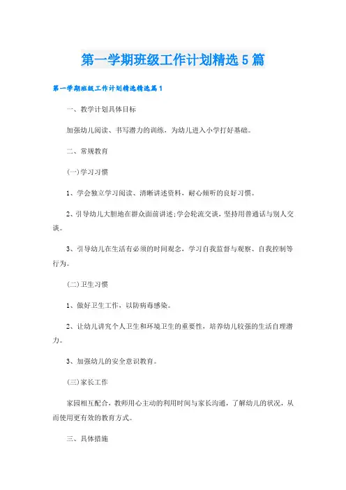 第一学期班级工作计划精选5篇