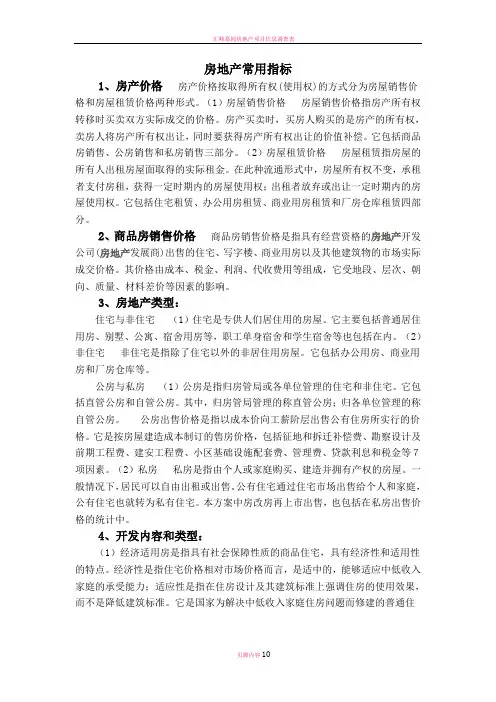 房地产常用指标