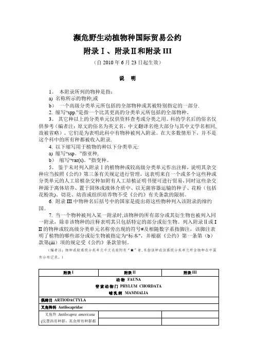 濒危野生动植物种国际贸易公约(附录一二三)