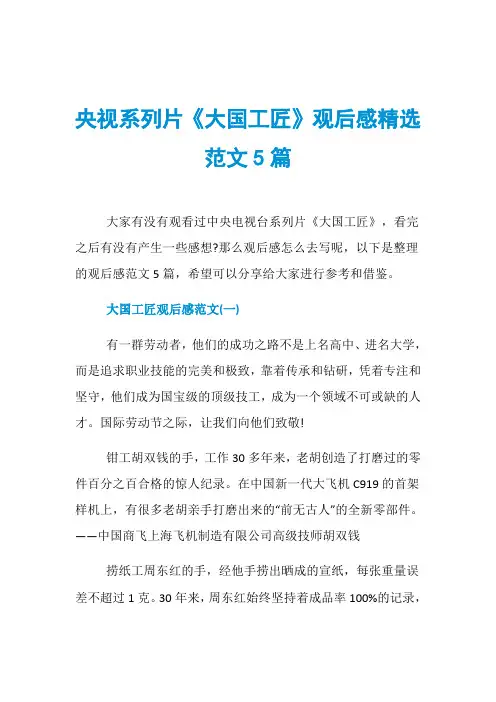 央视系列片《大国工匠》观后感精选范文5篇
