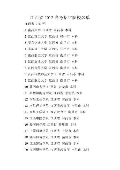 江西省2012高考招生院校名单