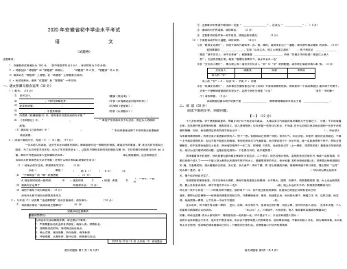 2020年安徽省中考语文试卷答题卷及答案word版