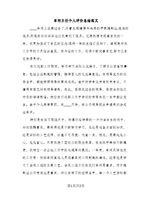 车间主任个人评价总结范文（2篇）