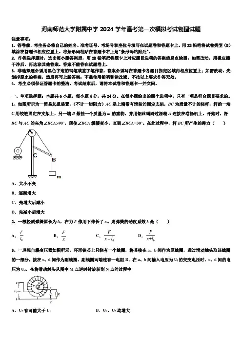 河南师范大学附属中学2024学年高考第一次模拟考试物理试题