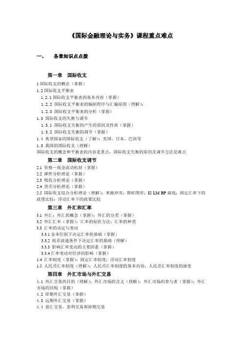 《国际金融理论与实务》课程重点难点