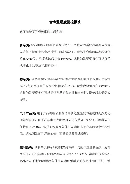 仓库温湿度管控标准