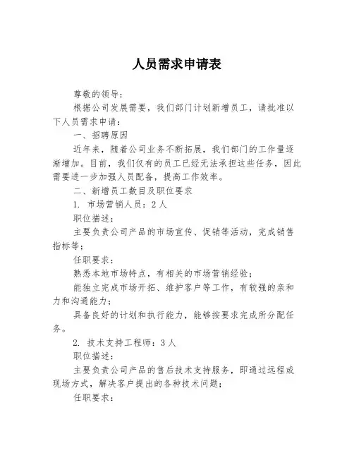 人员需求申请表