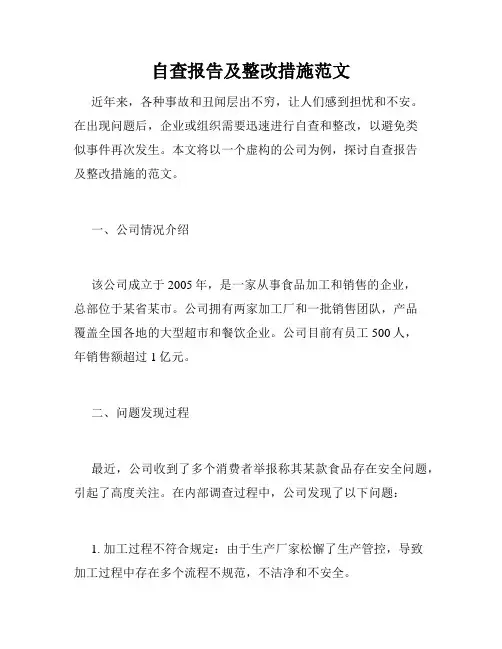 自查报告及整改措施范文