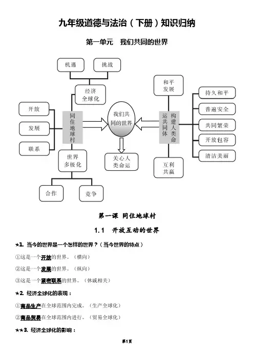 2021年部编版人教版九年级下册道德与法治全册知识点归纳