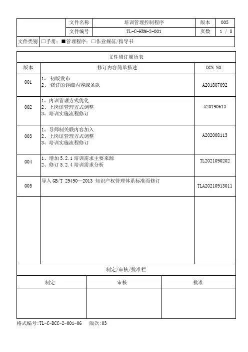 培训管理控制程序