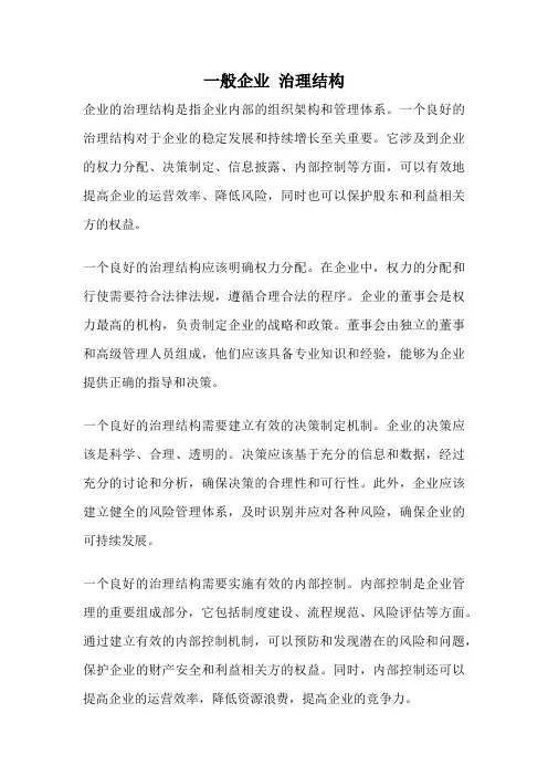 一般企业 治理结构