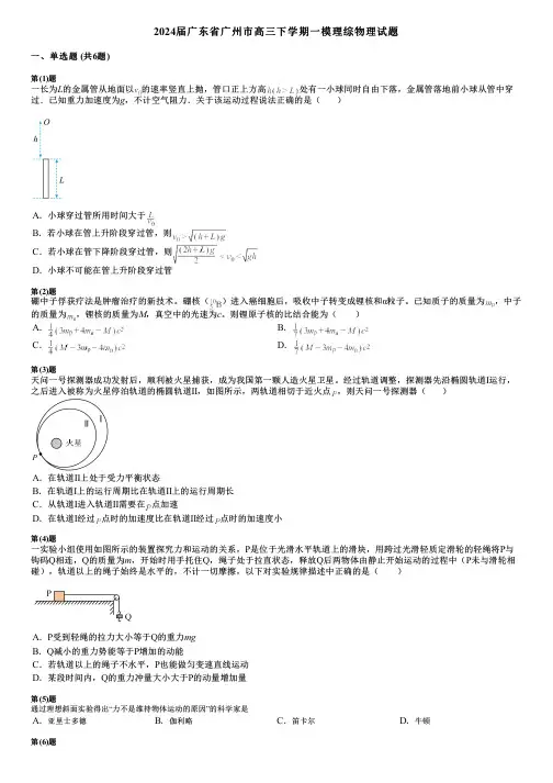 2024届广东省广州市高三下学期一模理综物理试题 (2)