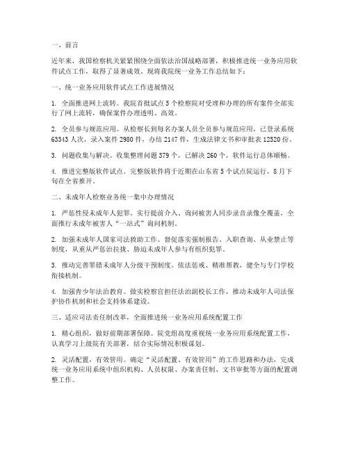 检察院统一业务总结范文