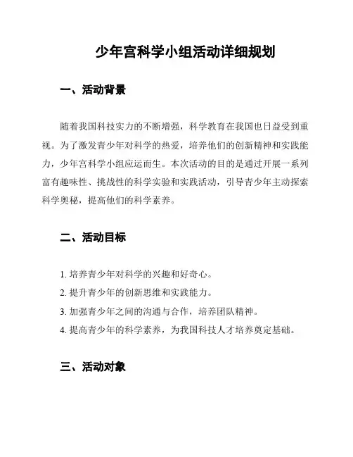 少年宫科学小组活动详细规划
