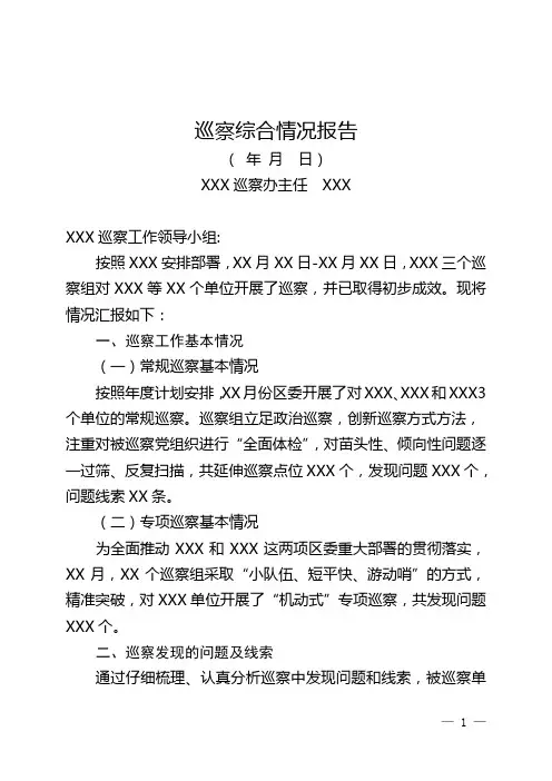 巡察综合情况报告模板